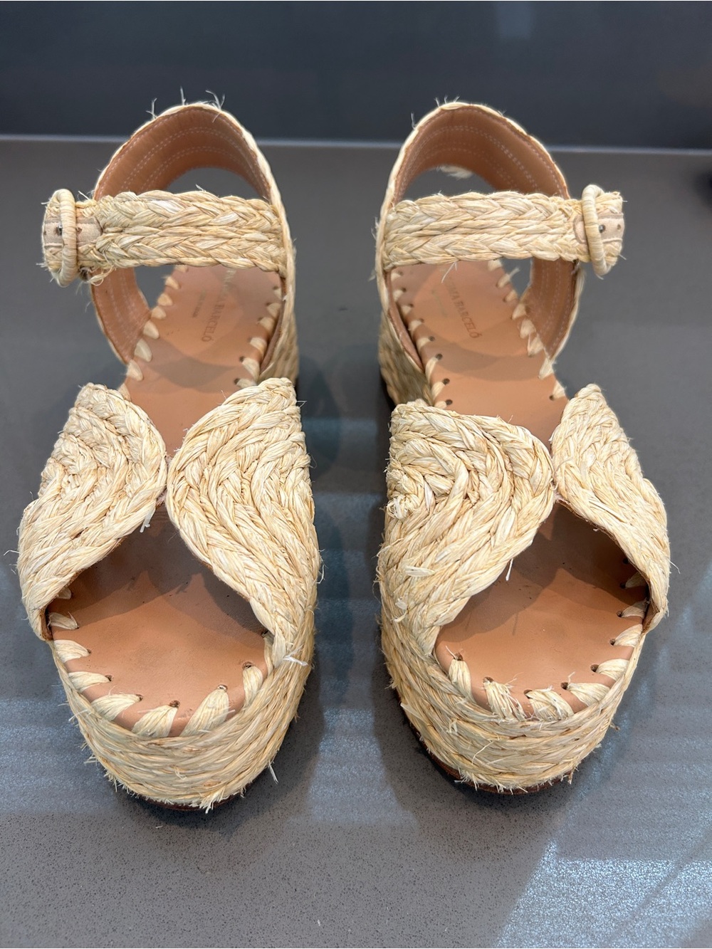 Paloma Barcelo Natural Raffia Braided Platform Sandals